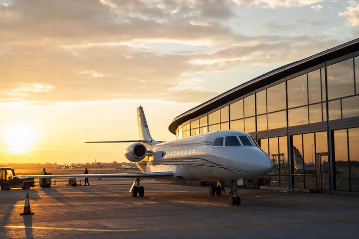 Private jet on the apron at a London airport